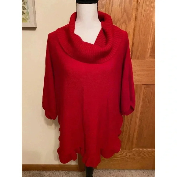 Studio Works 1X Pullover Sweater Cowl Neck 3/4" Sleeve Cable Knit Acrylic Red - Picture 1 of 6